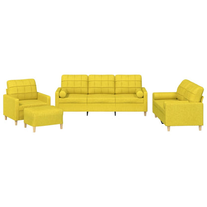 Set di Divani 4 pz con Cuscini Giallo Chiaro in Tessuto