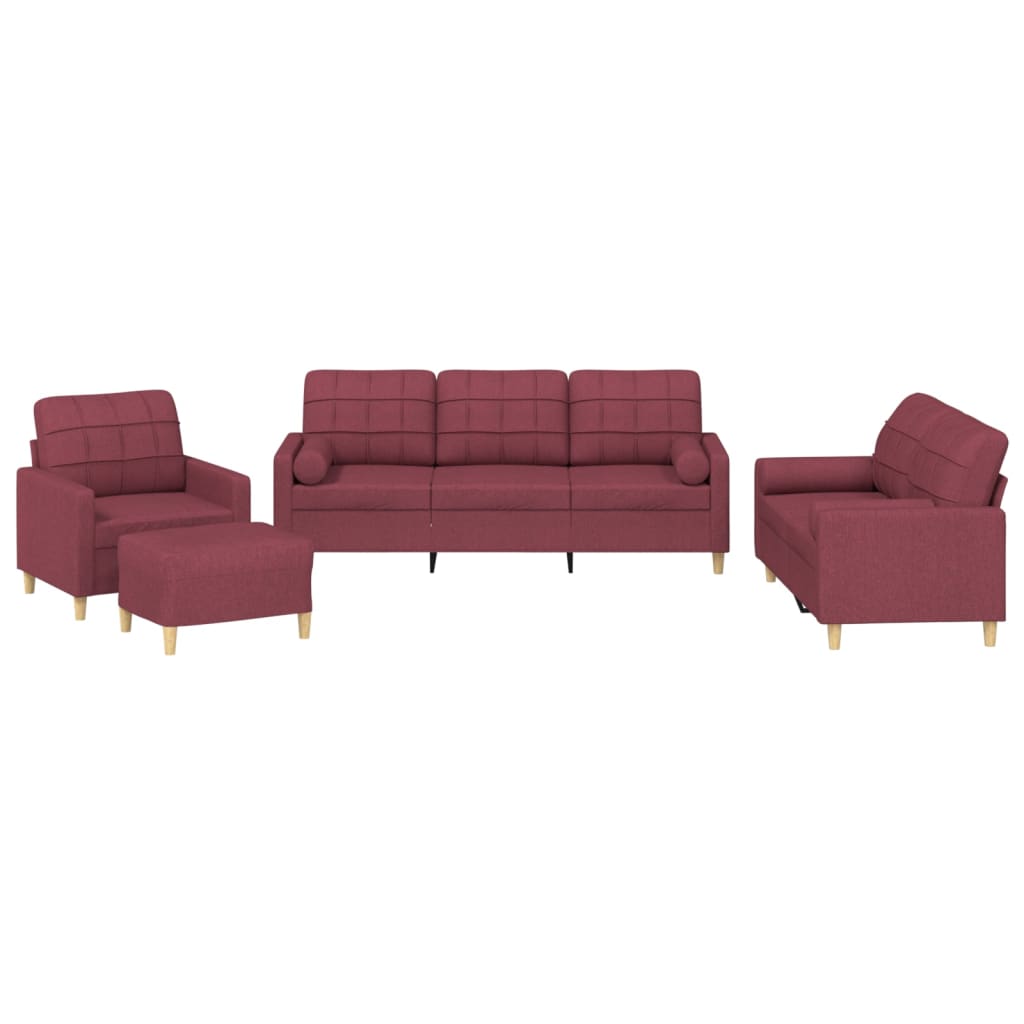 Set di Divani 4 pz con Cuscini Rosso Vino in Tessuto | homemem39