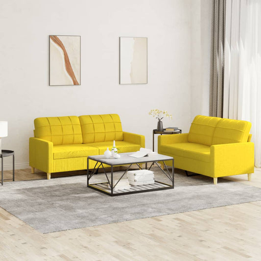Set di Divani 2 pz con Cuscini Giallo Chiaro in Tessuto - homemem39