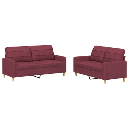 Set di Divani 2 pz con Cuscini Rosso Vino in Tessuto - homemem39