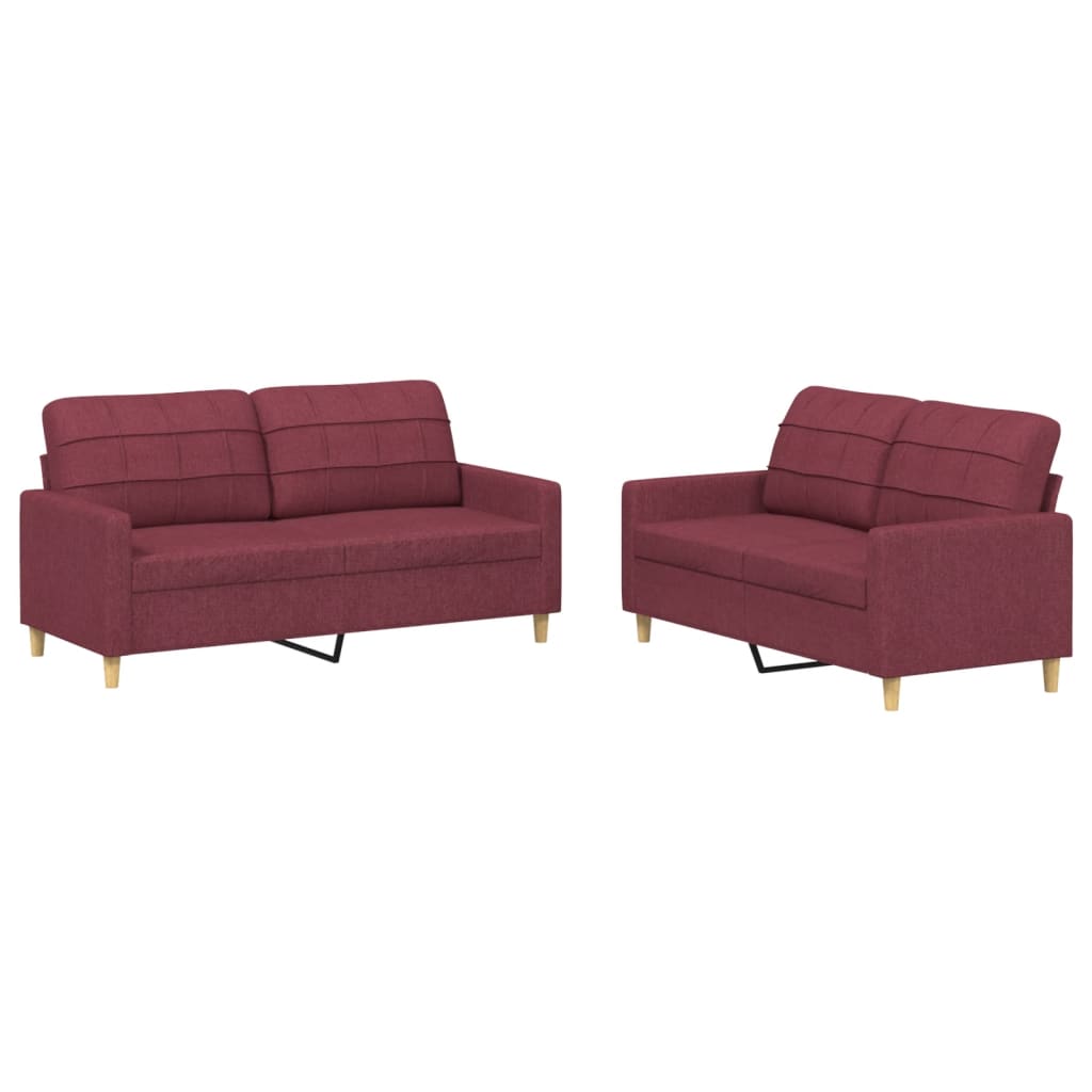 Set di Divani 2 pz con Cuscini Rosso Vino in Tessuto - homemem39