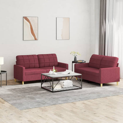 Set di Divani 2 pz con Cuscini Rosso Vino in Tessuto - homemem39