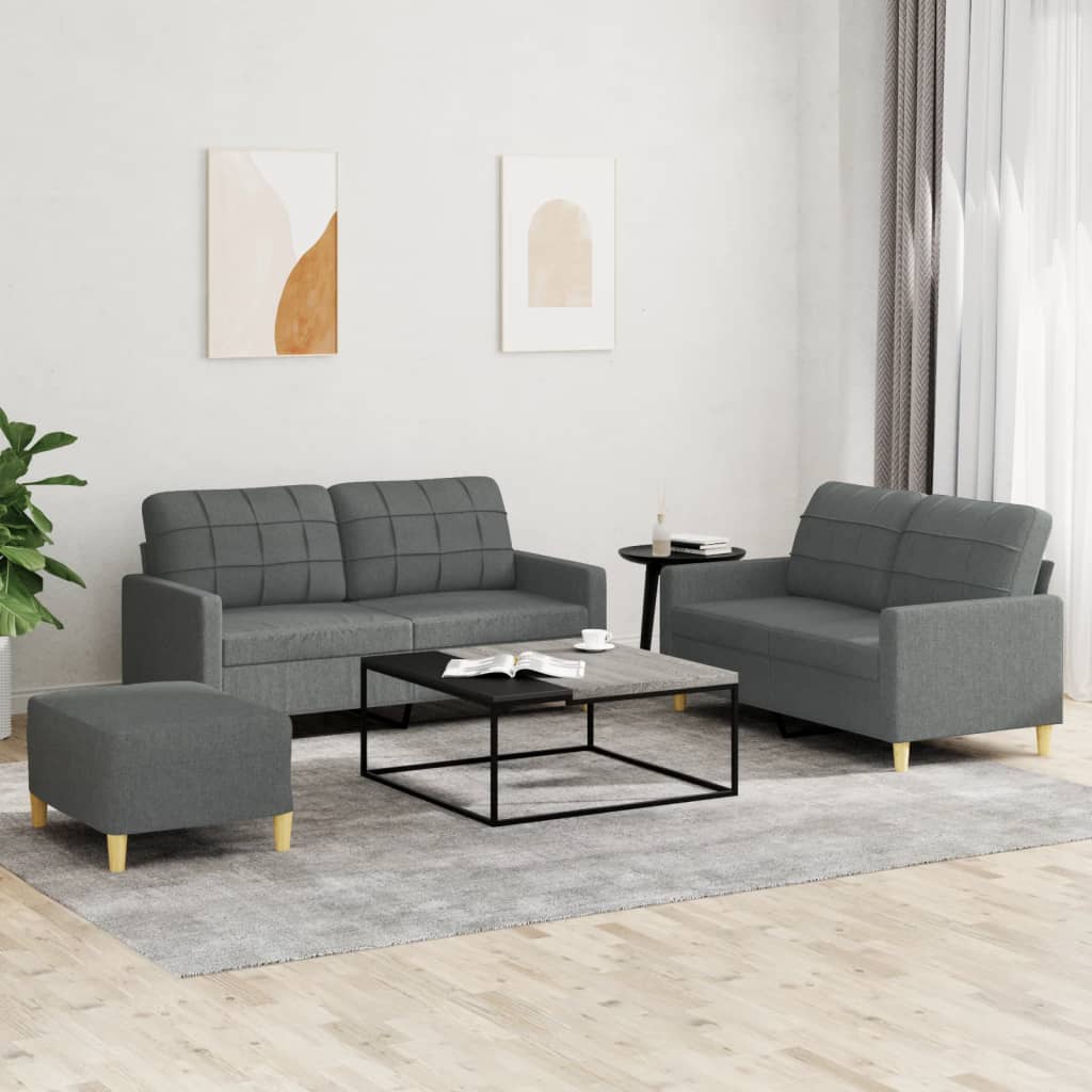 Set di Divani 3 pz con Cuscini Grigio Scuro in Tessuto | homemem39