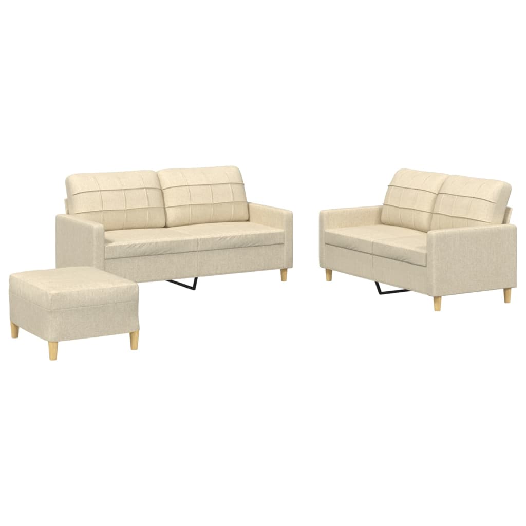 Set di Divani 3 pz con Cuscini Crema in Tessuto | homemem39