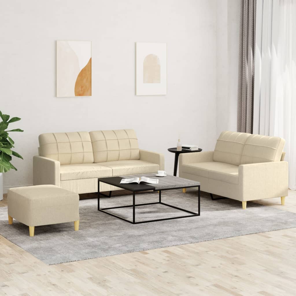 Set di Divani 3 pz con Cuscini Crema in Tessuto | homemem39