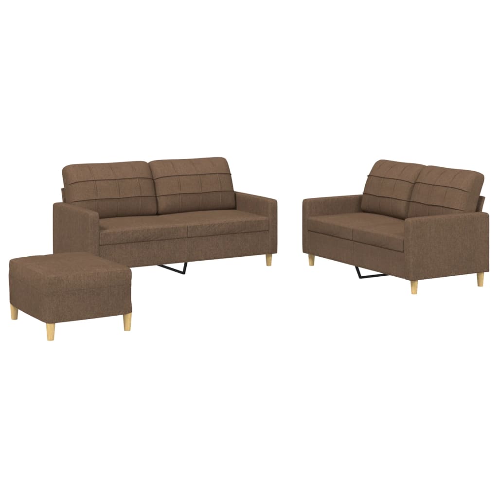 Set di Divani 3 pz con Cuscini Marrone in Tessuto | homemem39
