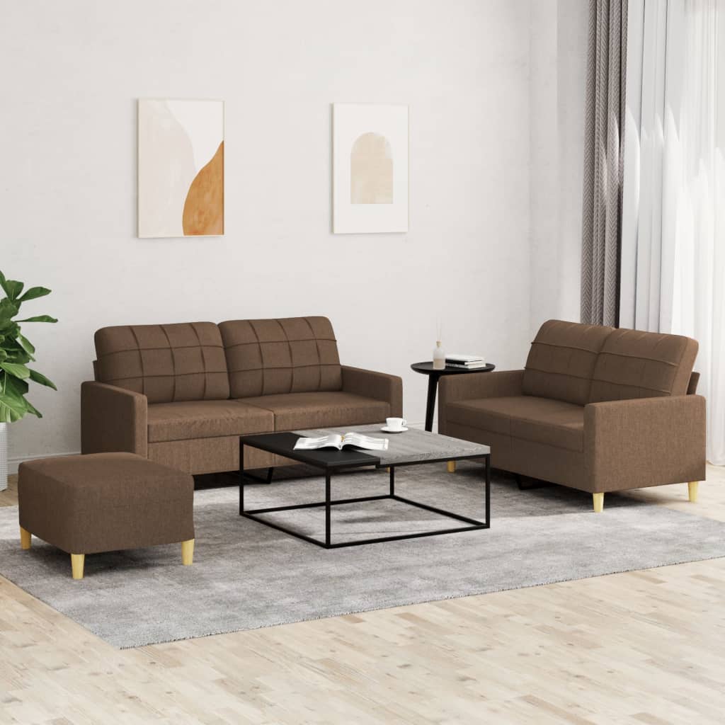 Set di Divani 3 pz con Cuscini Marrone in Tessuto | homemem39