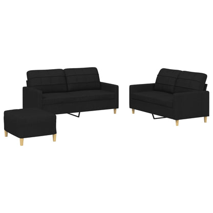 Set di Divani 3 pz con Cuscini Nero in Tessuto | homemem39