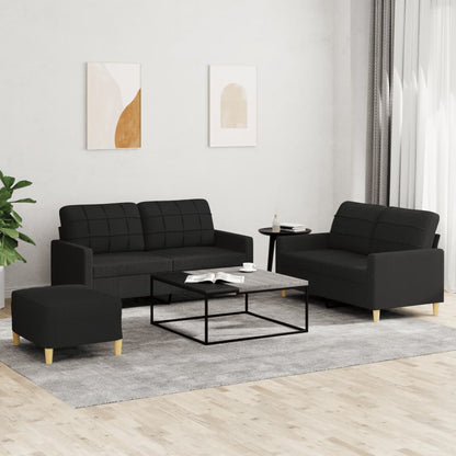 Set di Divani 3 pz con Cuscini Nero in Tessuto | homemem39