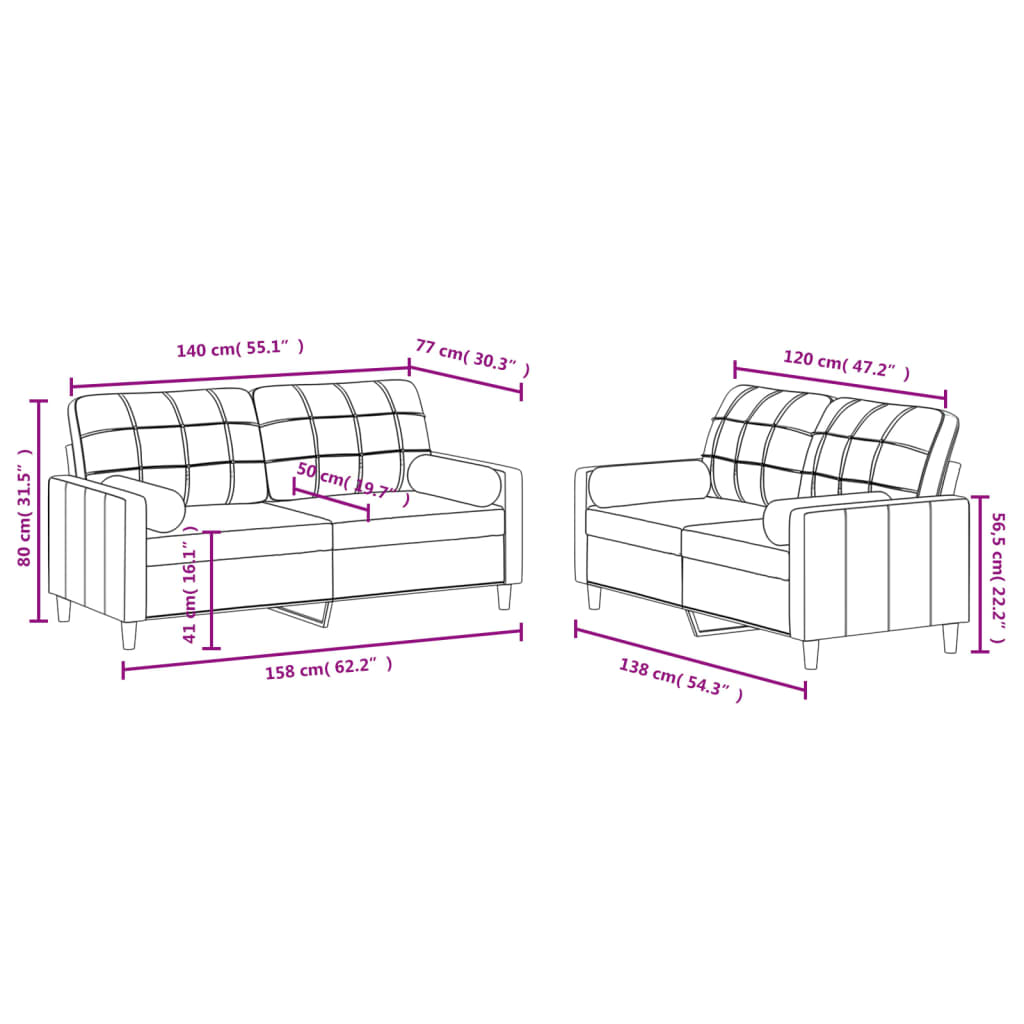 Set Divani 2 pz con Cuscini Tortora in Tessuto