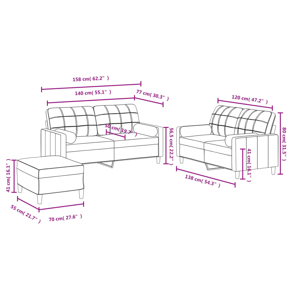 Set Divani 3 pz con Cuscini Grigio Chiaro in Tessuto | homemem39