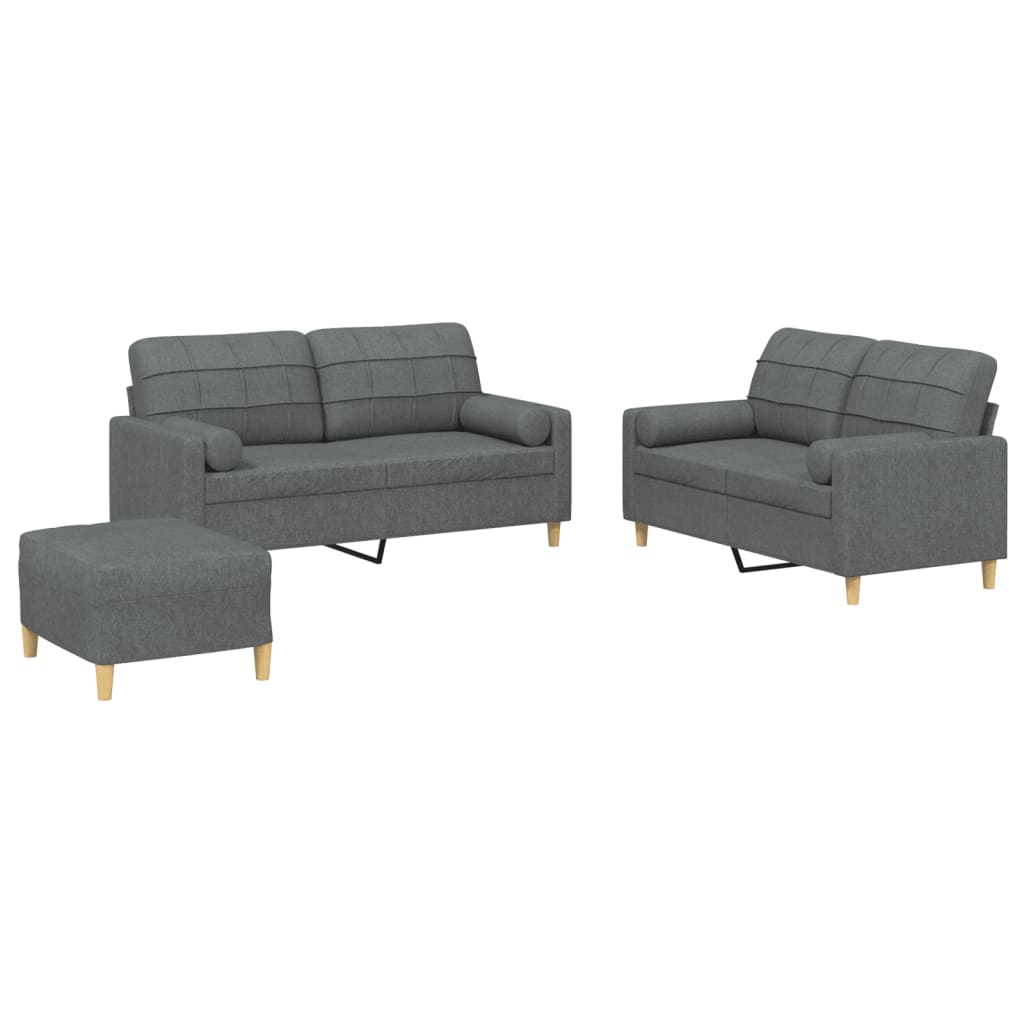 Set di Divani 3 pz con Cuscini Grigio Scuro in Tessuto | homemem39