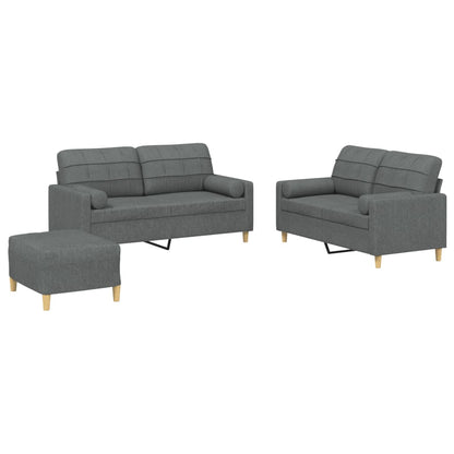 Set di Divani 3 pz con Cuscini Grigio Scuro in Tessuto | homemem39