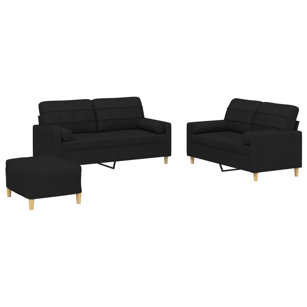Set Divani 3 pz con Cuscini Nero in Tessuto | homemem39