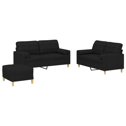 Set Divani 3 pz con Cuscini Nero in Tessuto | homemem39