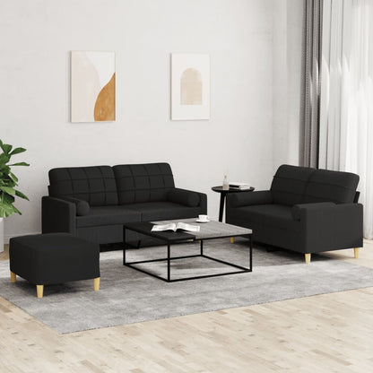 Set Divani 3 pz con Cuscini Nero in Tessuto | homemem39