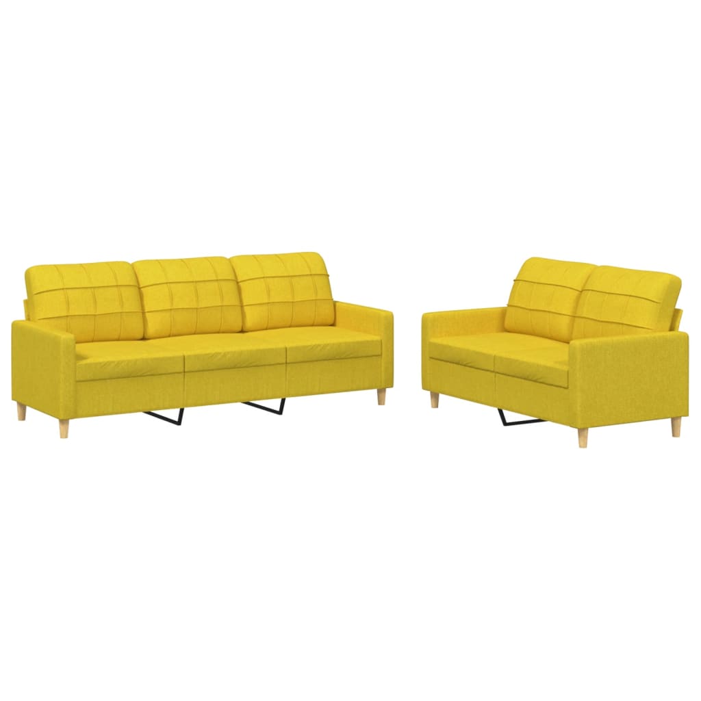 Set di Divani 2 pz con Cuscini Giallo Chiaro in Tessuto - homemem39