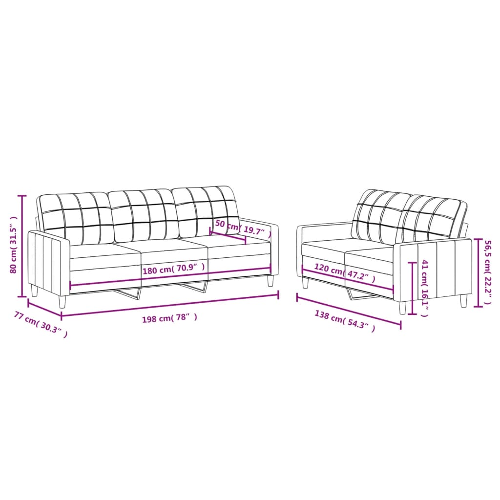 Set di Divani 2 pz con Cuscini Tortora in Tessuto - homemem39