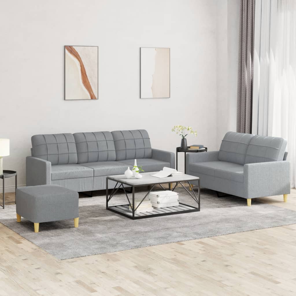 Set di Divani 3 pz con Cuscini Grigio Chiaro in Tessuto | homemem39