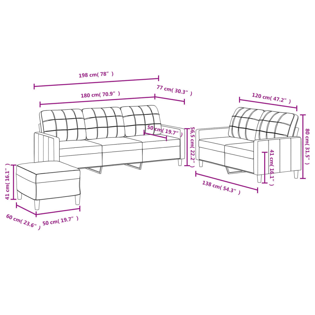 Set di Divani 3 pz con Cuscini Grigio Scuro in Tessuto | homemem39