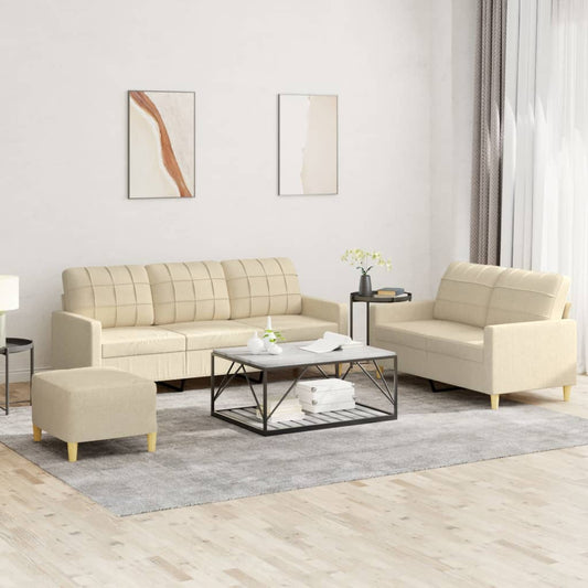 Set di Divani 3 pz con Cuscini Crema in Tessuto | homemem39