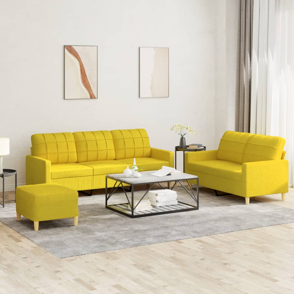 Set di Divani 3 pz con Cuscini Giallo Chiaro in Tessuto - homemem39