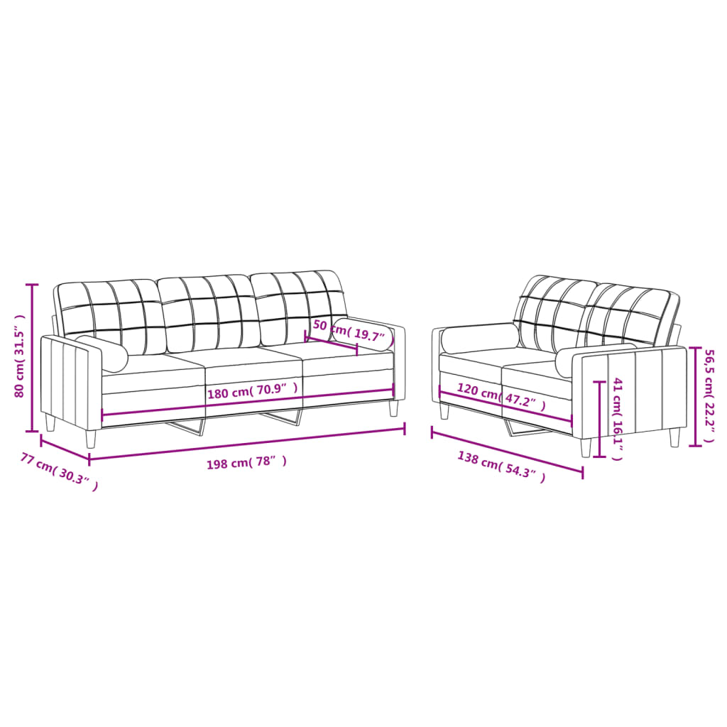 Set Divani 2 pz con Cuscini Grigio Chiaro in Tessuto