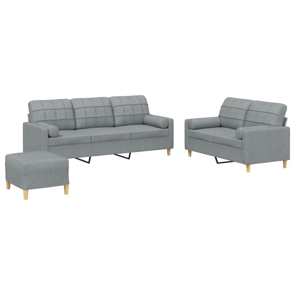 Set Divani 3 pz con Cuscini Grigio Chiaro in Tessuto | homemem39