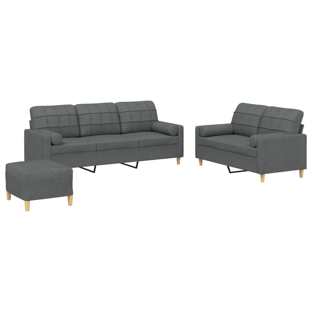 Set di Divani 3 pz con Cuscini Grigio Scuro in Tessuto | homemem39