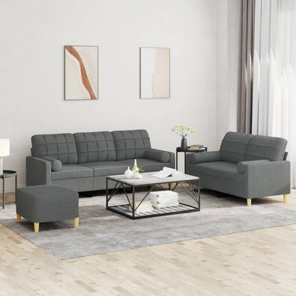 Set di Divani 3 pz con Cuscini Grigio Scuro in Tessuto - homemem39