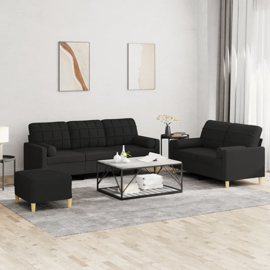 Set Divani 3 pz con Cuscini Nero in Tessuto | homemem39