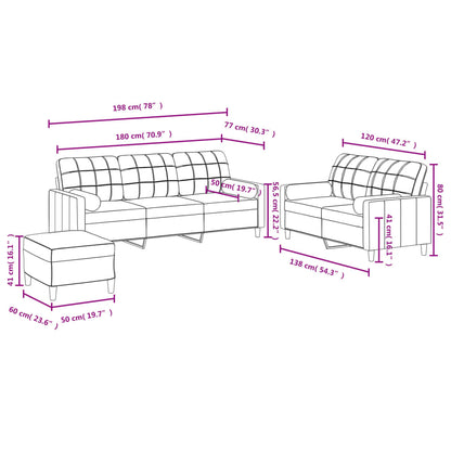 Set di Divani 3 pz con Cuscini Rosso Vino in Tessuto | homemem39