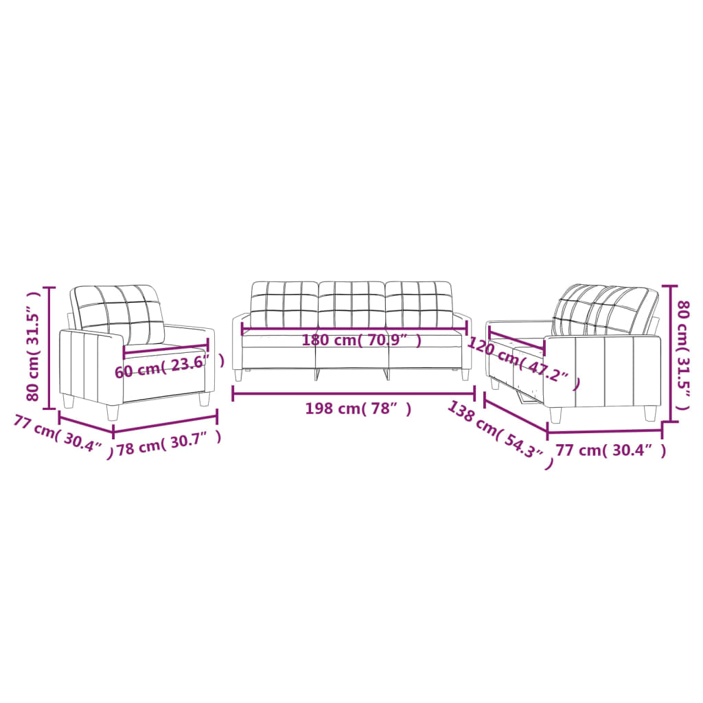 Set di Divani 3 pz con Cuscini Grigio in Similpelle