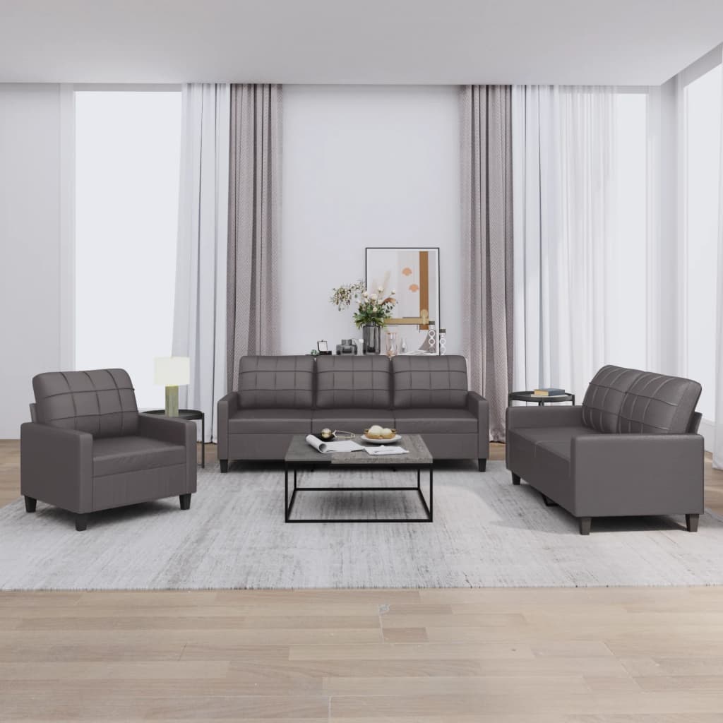 Set di Divani 3 pz con Cuscini Grigio in Similpelle - homemem39