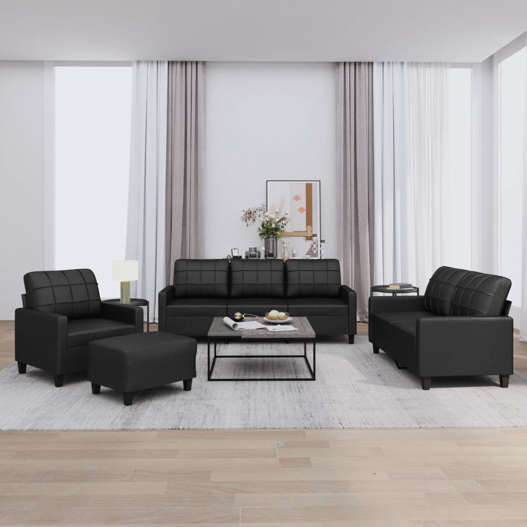 Set di Divani 4 pz con Cuscini Nero in Similpelle | homemem39