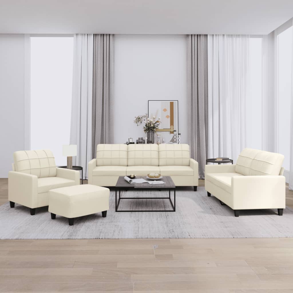 Set di Divani 4 pz con Cuscini crema in Similpelle | homemem39