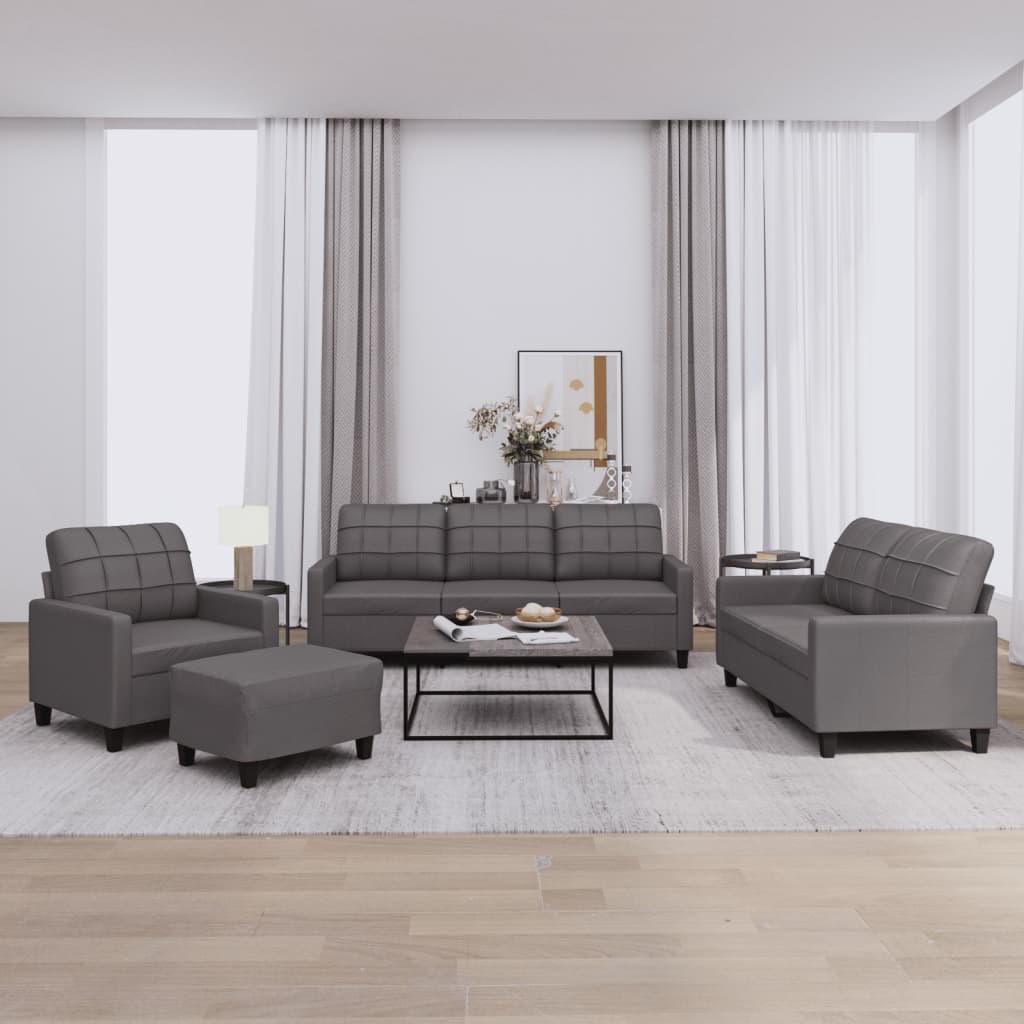 Set di Divani 4 pz con Cuscini Grigio in Similpelle | homemem39