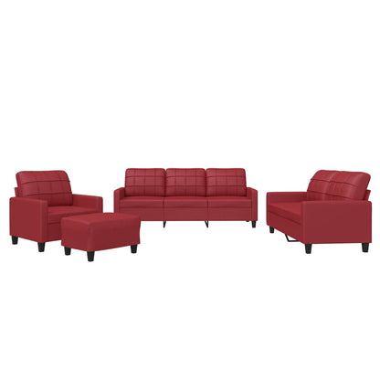 Set di Divani 4 pz con Cuscini Rosso Vino in Similpelle