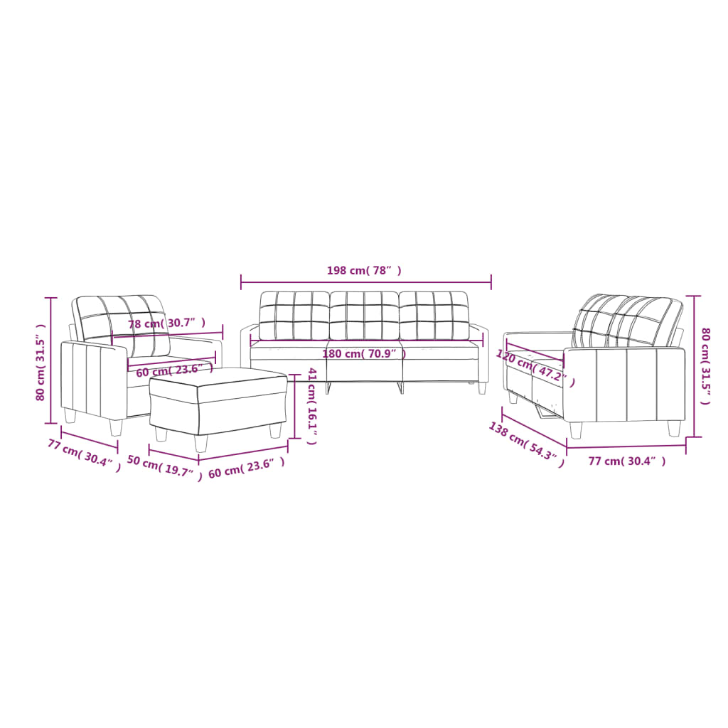 Set di Divani 4 pz con Cuscini Rosso Vino in Similpelle