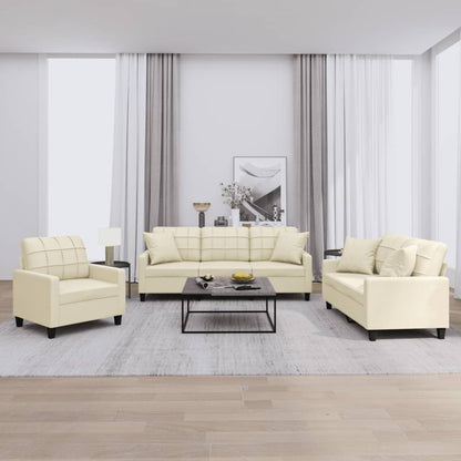 Set di Divani 3 pz con Cuscini Crema in Similpelle | homemem39