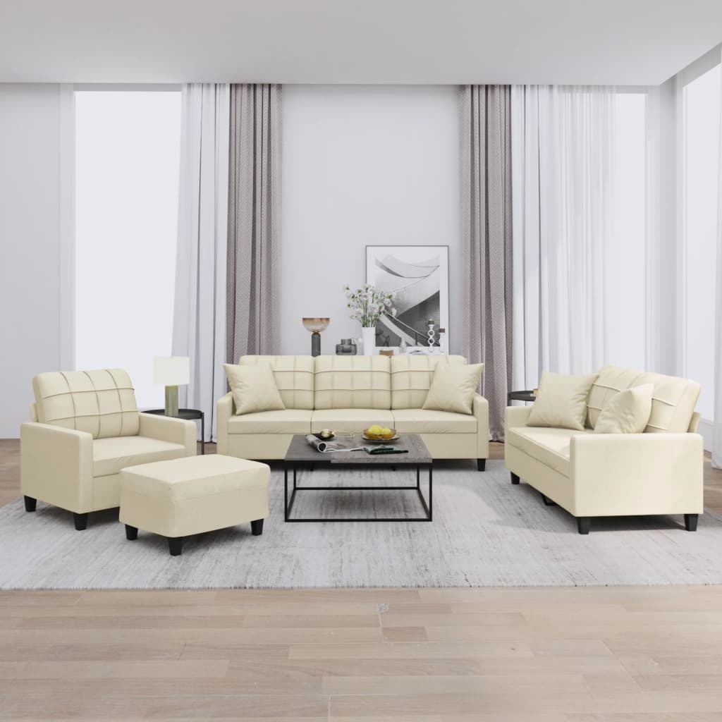 Set di Divani 4 pz con Cuscini Crema in Similpelle | homemem39