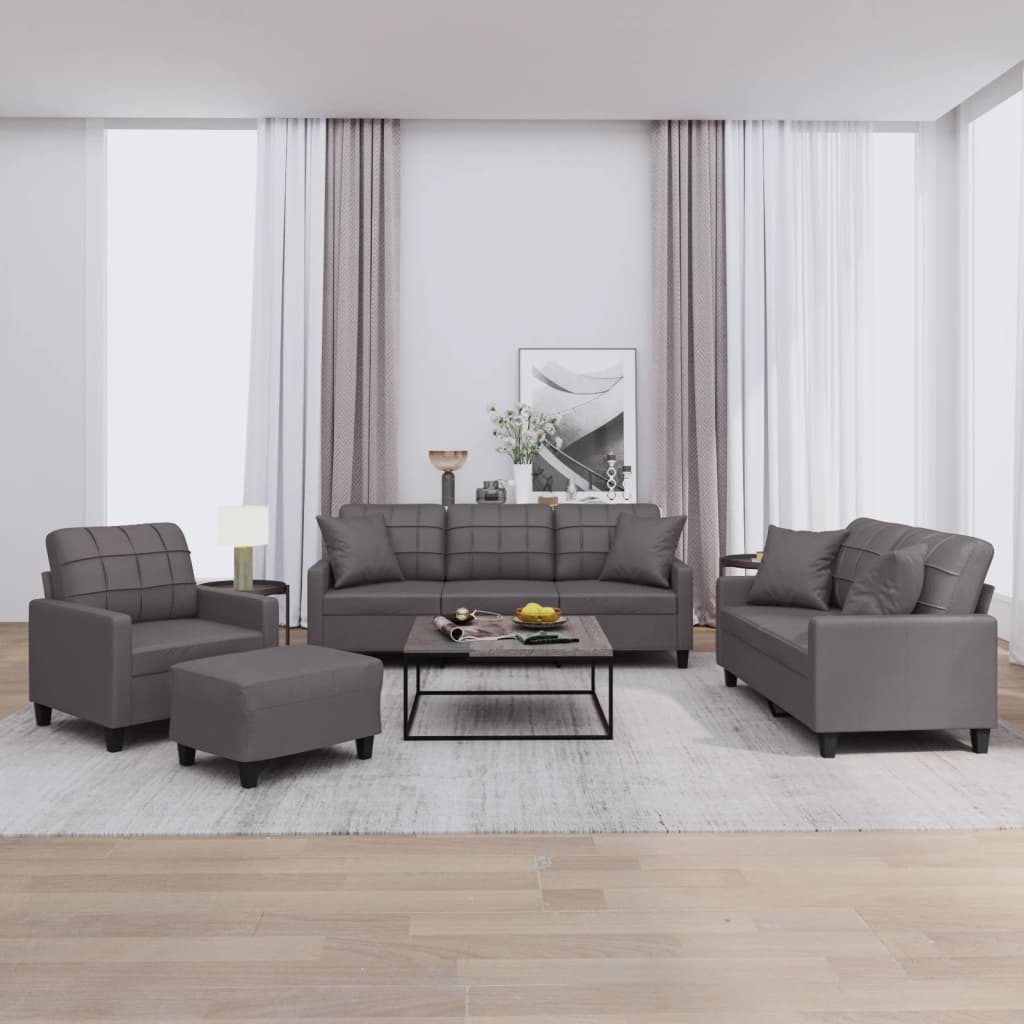 Set di Divani 4 pz con Cuscini Grigio in Similpelle - homemem39