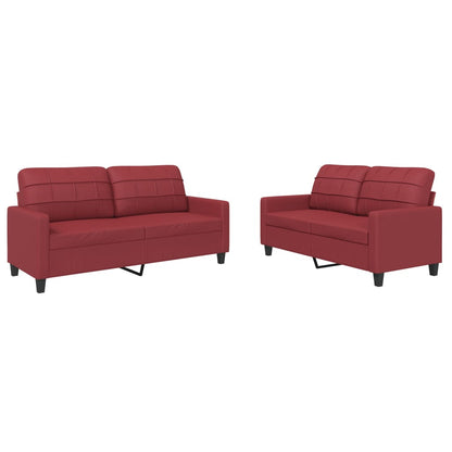 Set di Divani 2 pz con Cuscini Rosso Vino in Similpelle