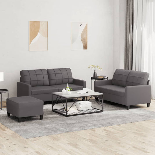 Set di Divani 3 pz con Cuscini Grigio in Similpelle - homemem39