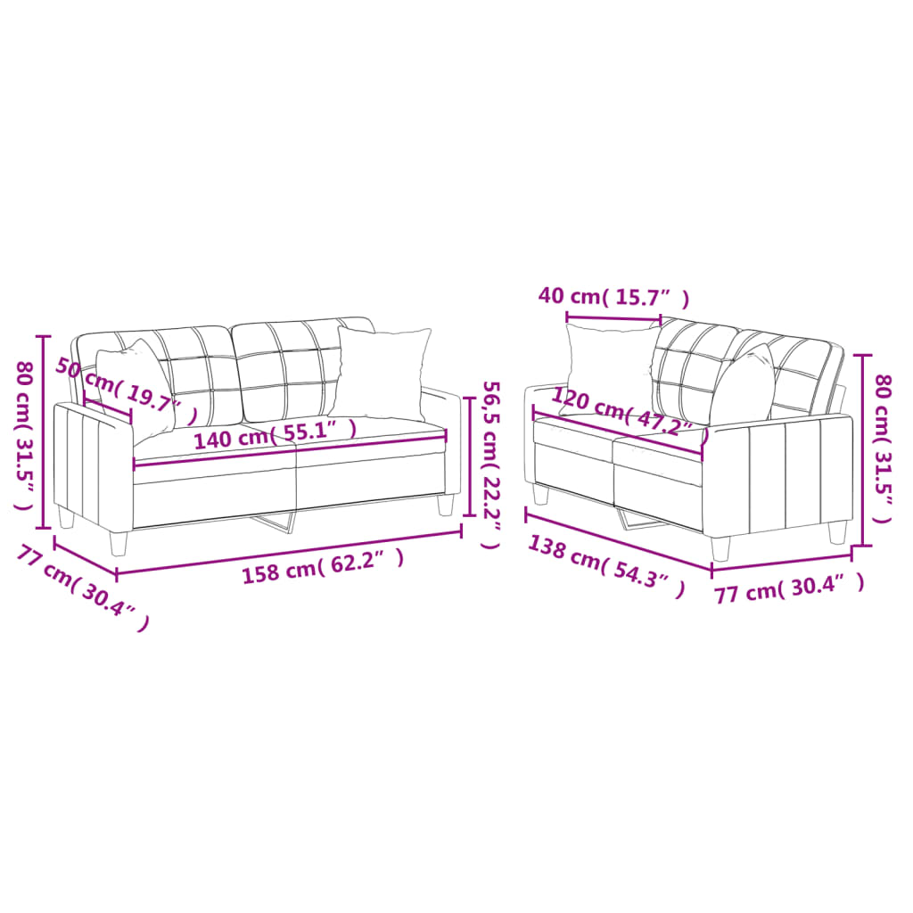 Set di Divani 2 pz con Cuscini Crema in Similpelle | homemem39