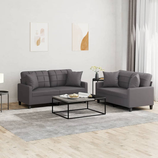 Set di Divani 2 pz con Cuscini Grigio in Similpelle - homemem39