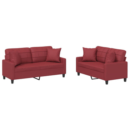 Set di Divani 2 pz con Cuscini Rosso Vino in Similpelle