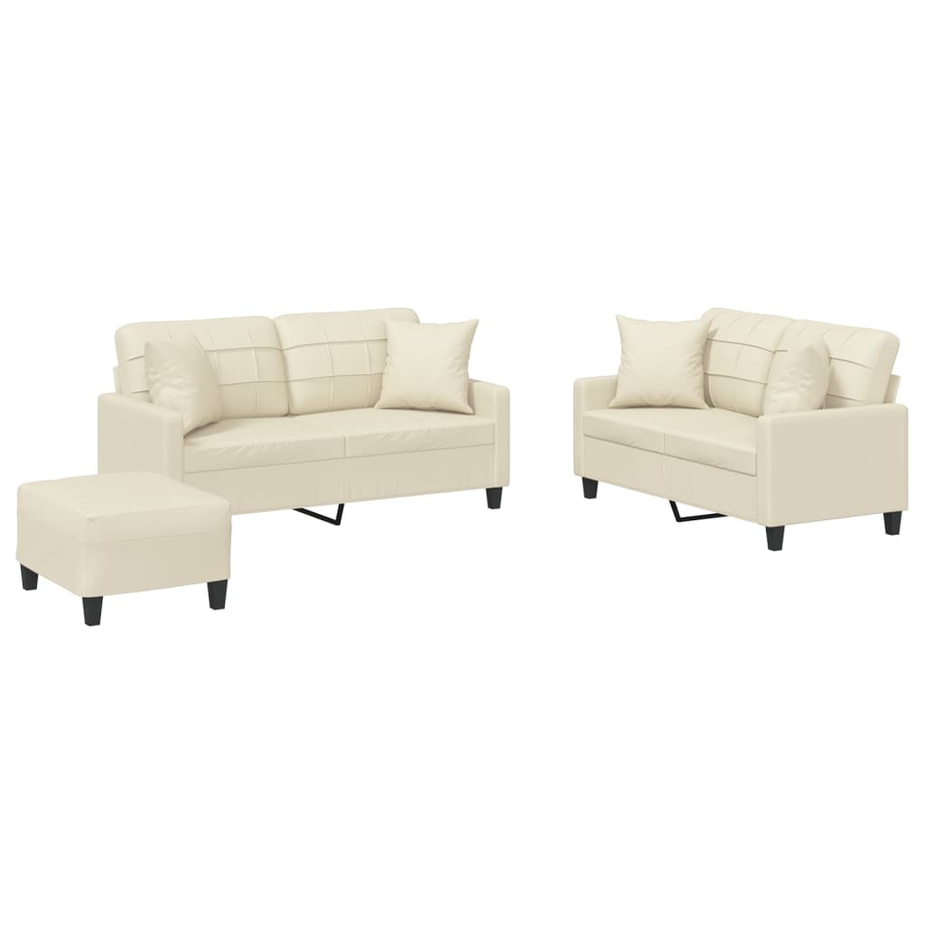 Set di Divani 3 pz con Cuscini Crema in Similpelle | homemem39