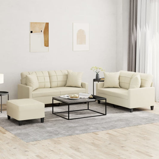 Set di Divani 3 pz con Cuscini Crema in Similpelle | homemem39