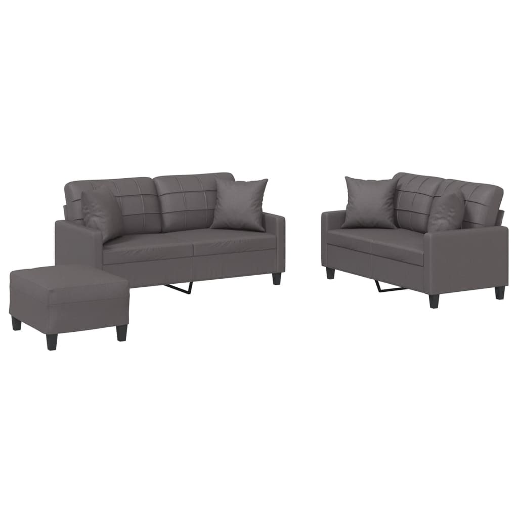 Set di Divani 3 pz con Cuscini Grigio in Similpelle - homemem39